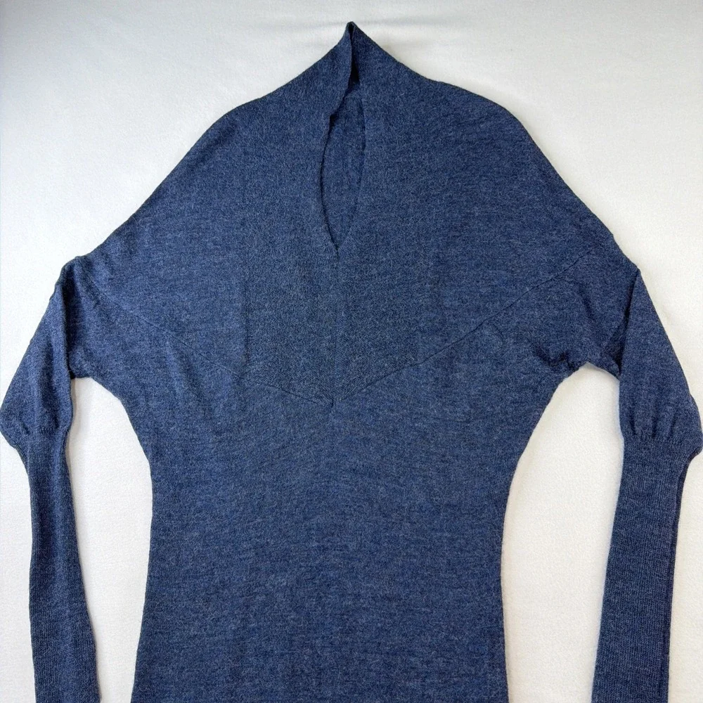 Nicholas K Women's Alpaca Maxi Sweater Dress Blue XS Batwing Thumbholes
